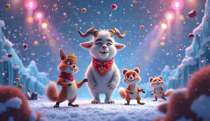 Style & Mood:

    Art Style: Maximalist 3D carnival – Think "Rio" meets "Madagascar 3" with explosions of confetti, prismatic l...