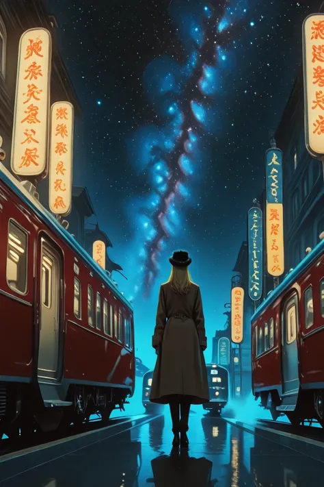 addmicrodetails,a cinematic anime illustration featuring two main characters from Galaxy Express 999, a young boy with a long br...