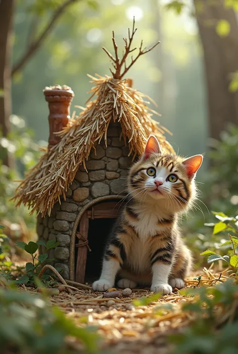 A cat is building a house