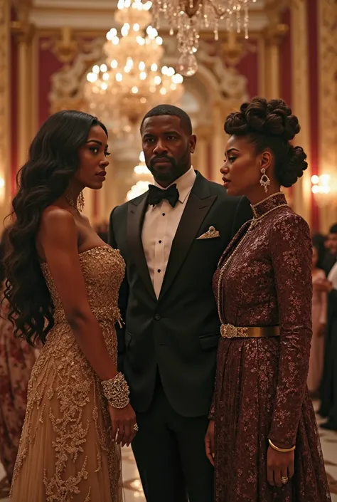Give me an image that has Megan Thee Stallion, the suave strength of Idris Elba, and the regal confidence of Queen Latifah. Set ...