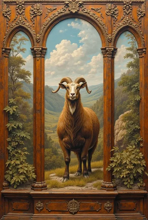 Triptych with goat information