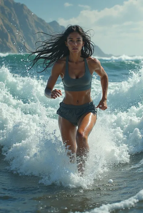 Running girl in sea
