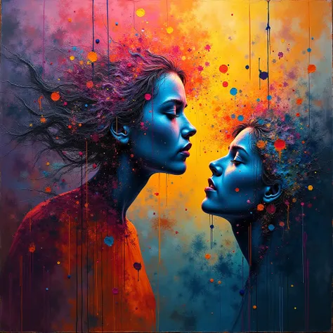 A vibrant, flowing tapestry of emotions, where each color and thread represents a different human feeling (joy, sorrow, anger, p...