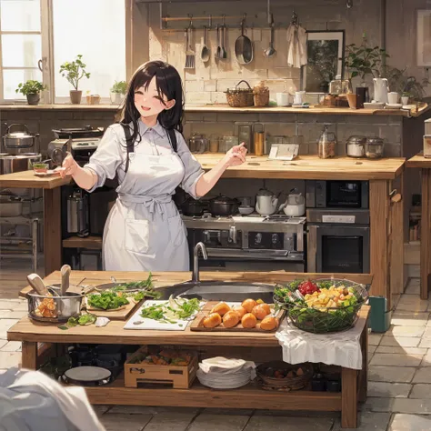 housework　housewife　Cheerful fat wife　kitchen alegremente　kitchen　masters the ingredients