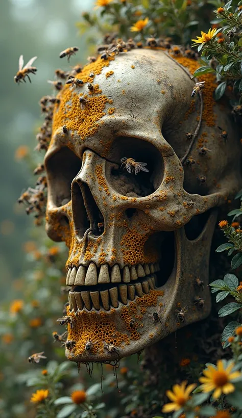Bees create a nest in a human skeleton