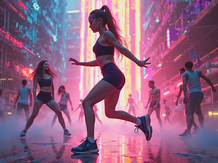 Dancing recreation clothing footwear. NEON BACKGROUND