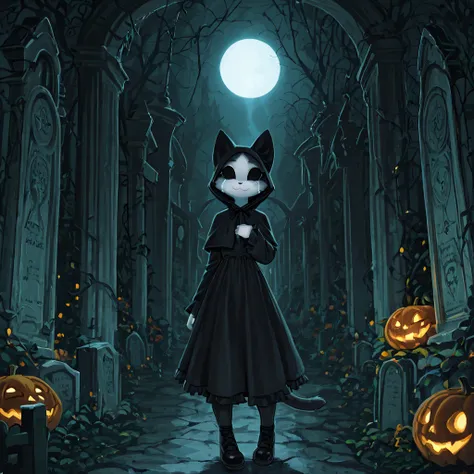 ((masterpiece, best quality, ultra detailed)), ((furry, anthro)), ((goth, cat)), ((girl, female)), Theatrical Rock, Goth, Ethere...