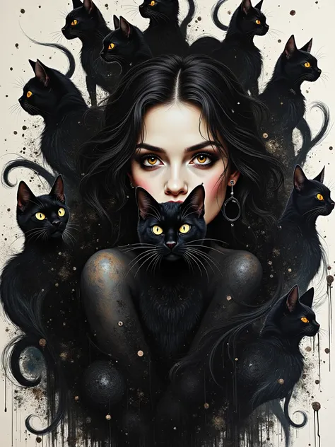 Abstract. Surreal. Minimalism. A mystical woman with piercing eyes, bold red lips, and raven tresses, veils her face with a slee...