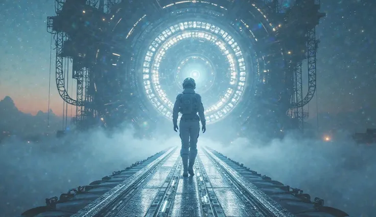 A breathtaking cinematic photorealistic image of a female scientist named Ellie, wearing a sleek white spacesuit with a transpar...
