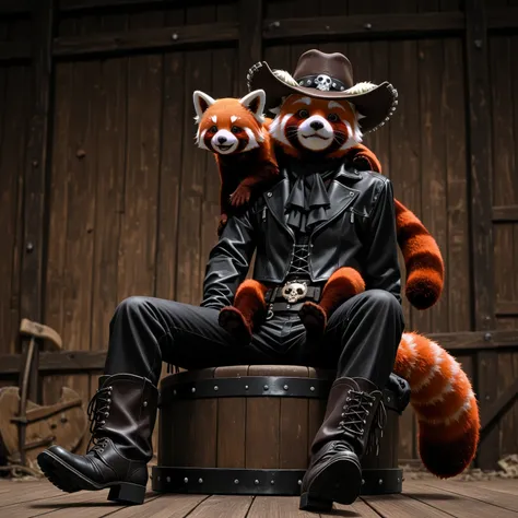 ((dynamic avatar)) ((red panda)) ((red panda wearing a gothic cowboy hat)) ((there is a small raccoon sitting on his shoulder))