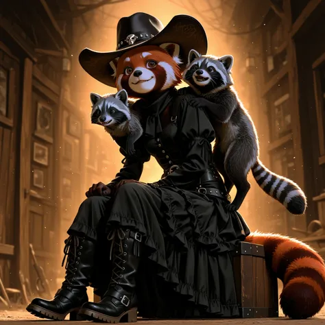 ((dynamic avatar)) ((red panda wearing a gothic cowboy hat)) ((there is a small grey raccoon sitting on shoulder))