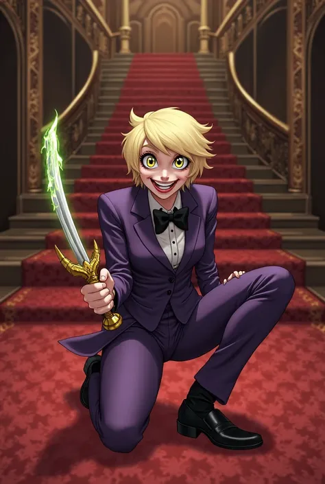 generate image features a full-body depiction of a character resembling Charlie Morningstar from Hazbin Hotel, positioned in a ...