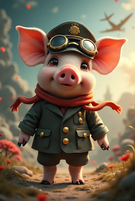 Make a drawing piggy, Unrealistic , airplane pilot dress
