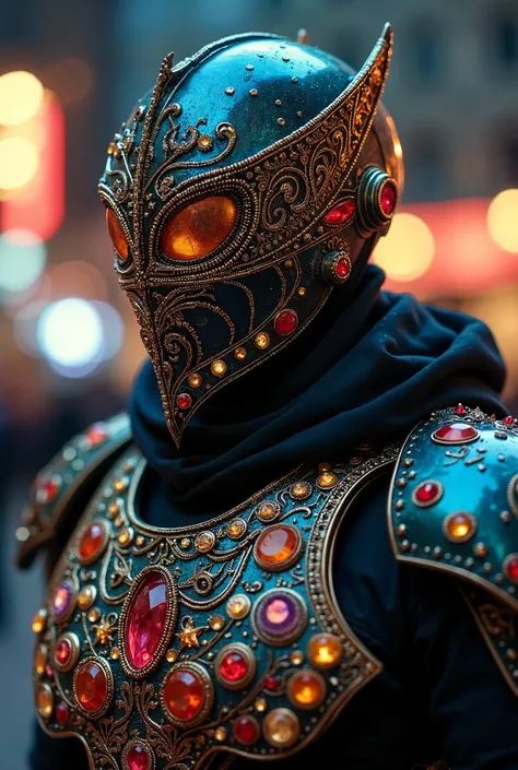 high quality, 8K Ultra HD, A beautiful double exposure that combines A full body shot of a terrifying masked steel no face beige...