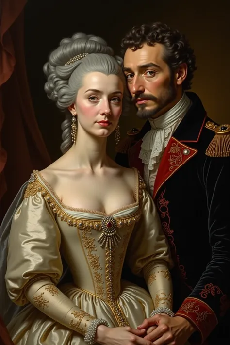 Classic 18th-century portrait in the style of luxurious oil painting, depicting the majestic Catherine the Great with a regal ex...