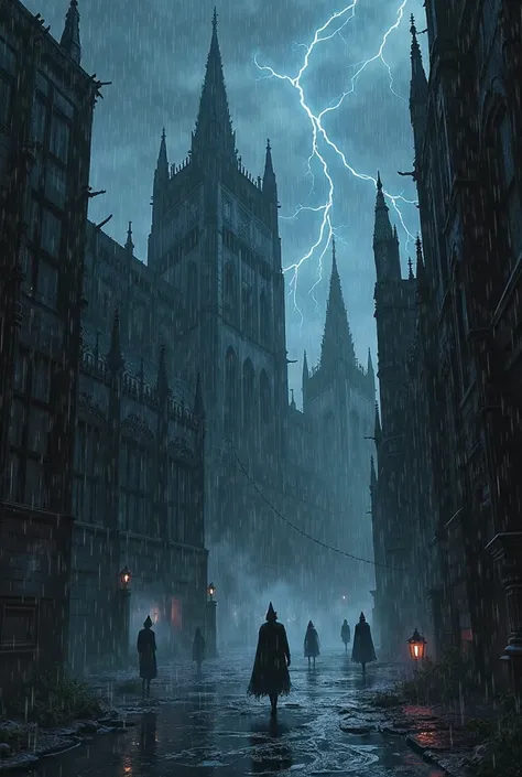 A setting with storms on a dark night , in the Gothic style and vampires, then the letters gradually appear falling to form the ...