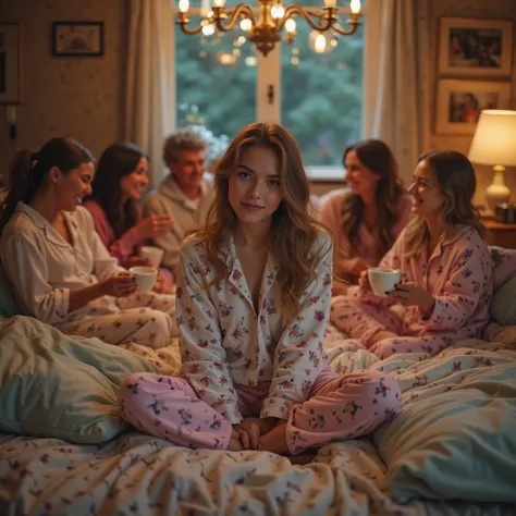 Lots of Girls in Pyjamas, Setting Up with Friends, Pyjama Party in the Living Room, All Drinking, spread your legs, detailed por...