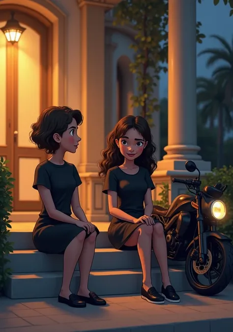 Nesta imagem, , a stylized cartoon scene is set during the night, indicated by the warm, golden lighting that covers everything ...