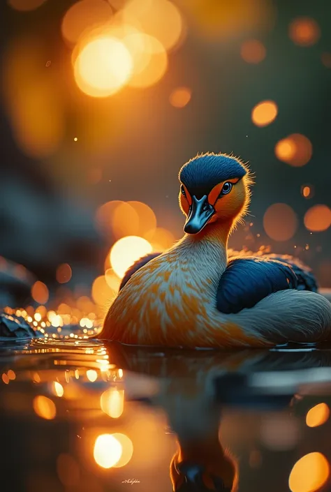 A mesmerizing close-up portrait of a gorgeous little bird illuminated by the soft, golden light of a tranquil morning, with vibr...