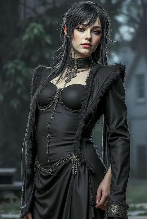 feminine, androgynous, nice guy, goth femboy, long hair tops