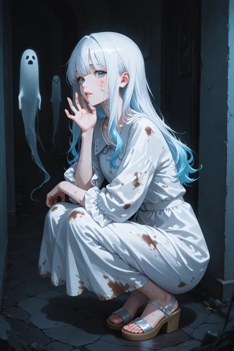Ghost Story Girl、Dark path、Dim and dirty path、Scary older sister、The bangs are hidden、I can't see facial expressions due to hair...