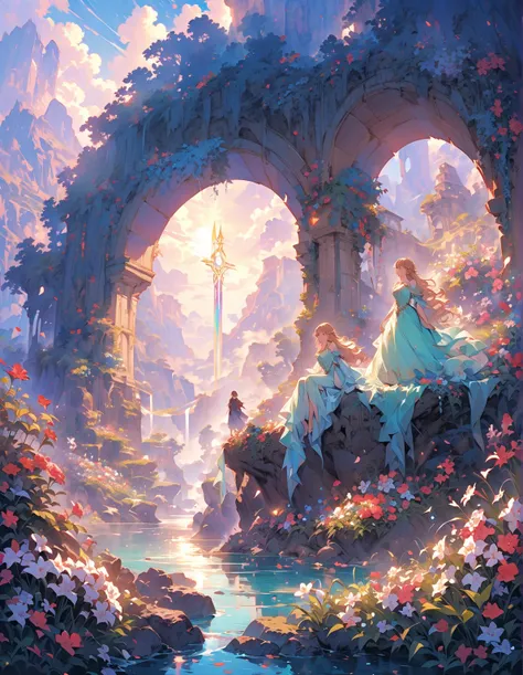 (非常にdetailedな 、 8k wallpaper,masterpiece, highest quality, 非常にdetailedな),(Best light A magical romantic A majestic fantasy valle...