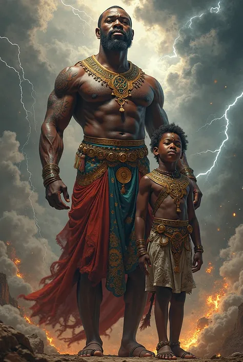 Create an image of an adult Shango and a child Shango