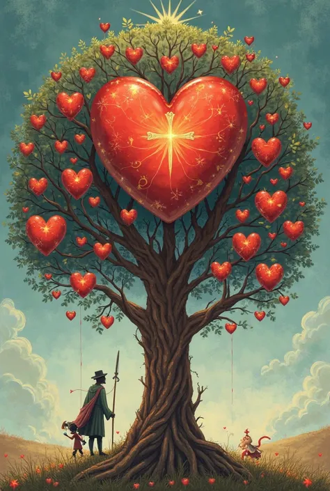 La imagen es un árbol genealógico que representa una alegoría dhe bien y he mal, mostrando la descendencia de DIOS y Satanás.
La...