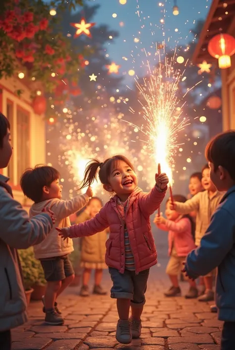 Children playing with fire crackers