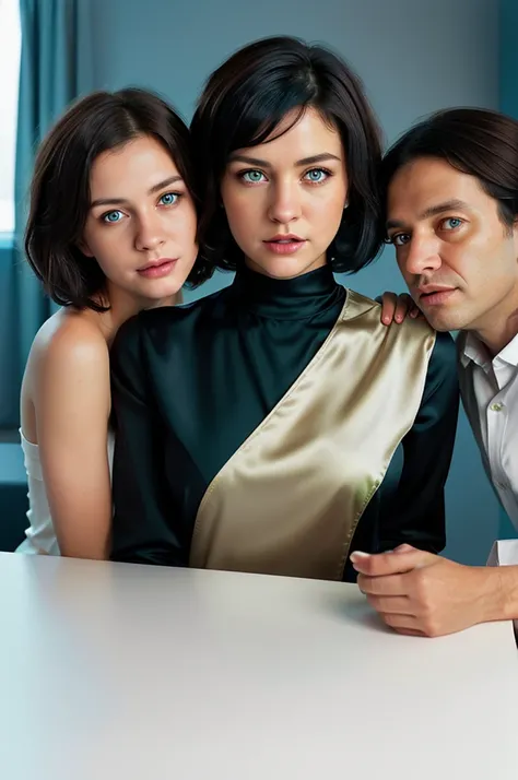 Professional family portrait for book cover. EXACTLY THREE PEOPLE ONLY: one father, one mother, one young son.
COMPOSITION: Sim...