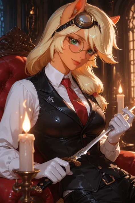A full-body digital painting of an anthropomorphic Applejack from My Little Pony, reimagined as Walter C. Dornez from Hellsing. ...