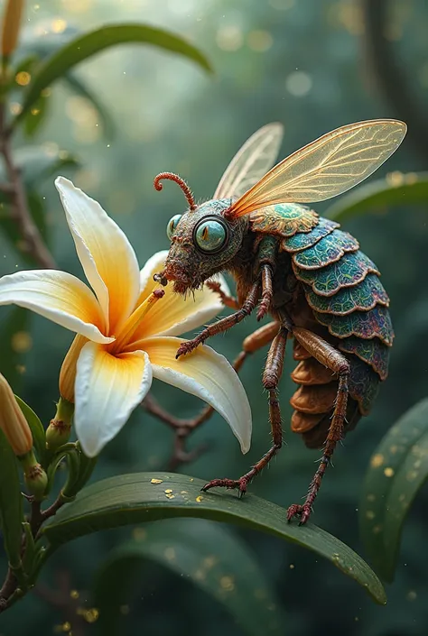 insecto Cratopus punetum en flor de vainilla spp