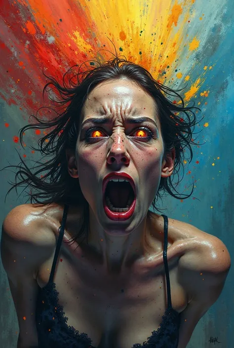 Woman with the air of going crazy rainbow atmosphere