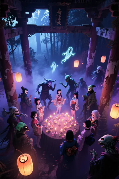 Shots from the viewer's point of view、Composition of a party containing girls and the monsters mixed in them、A fantastic Japanes...