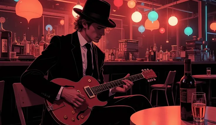 (((A Sexy Girl))), ((Original Illustration)), (best quality), (Simple style), (Japan
ese theme), A stylish jazz guitarist in a f...