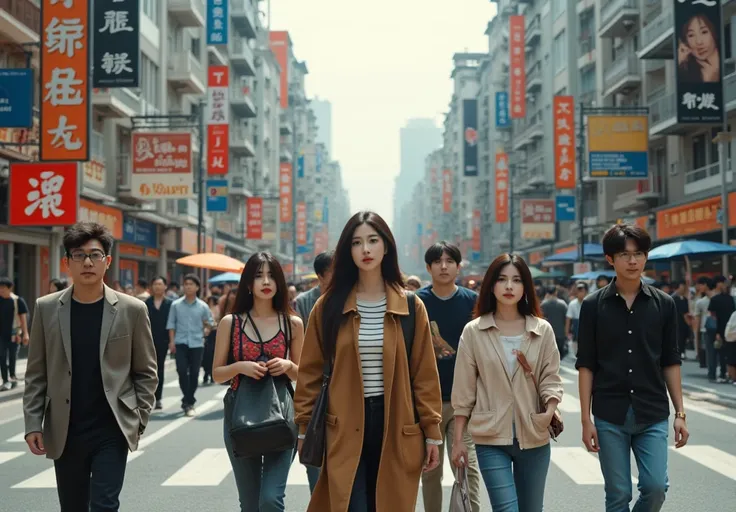 Group of Asians walking through the city、A lot of people are walking all over the street