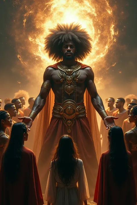 Black god with afro and his desciples
