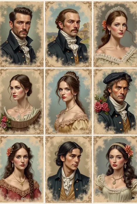 Generate 6 printable images of people from the past for journal decoration