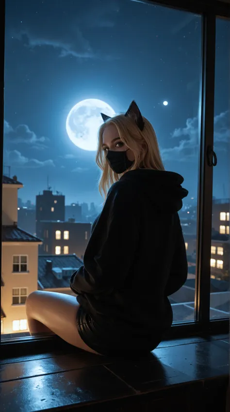 score_9, score_8_up, score_7_up,
1girl, rooftop at night, viewed through window, seen from inside room, sitting on roof, full mo...