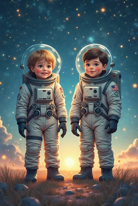 Two astronaut kids faces replace with my boys