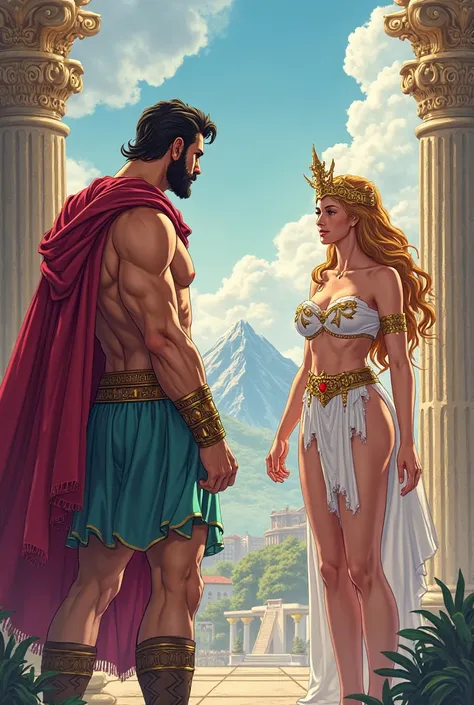 create me a image that shows that na nalaman ni ares na binigyan ni Hephaestus si Aphrodite ng Cestus in a cartoon character 