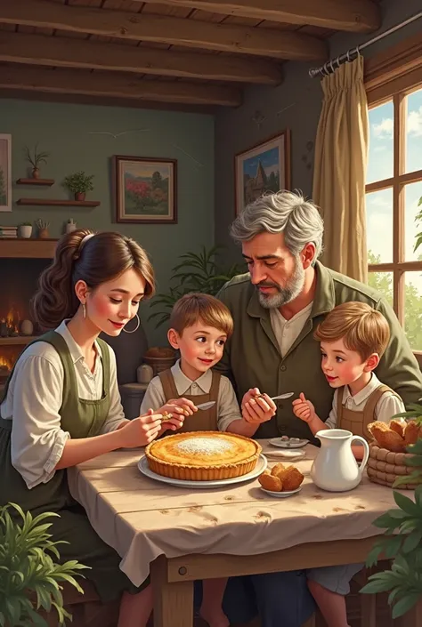 fishing family eating cottage cheese pie 