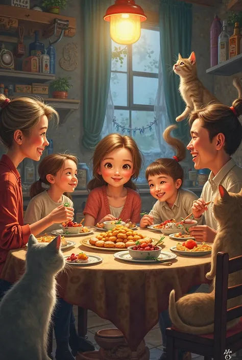 some images that represent these words: know, family, food,Fun cats