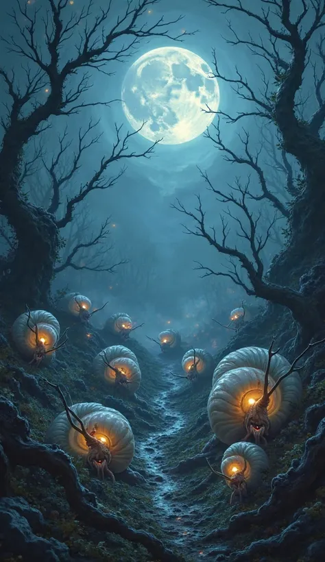 Vampire snails in dark midnight