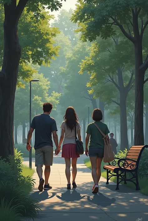 creates an image that represents street harassment. that the characters are in a park