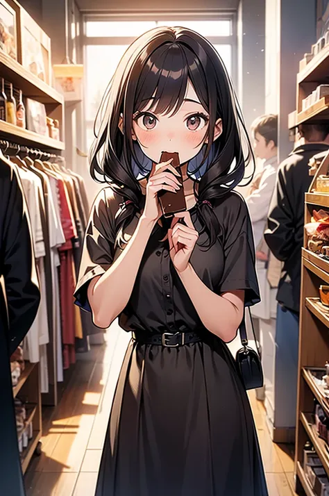 High Definition、Best Quality Illustration、８ｋ、Detailed Description、Image of chocolate、Girl wearing a dress with the image of choc...