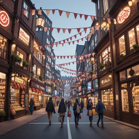 A background showing a busy street full of shops , the street is not a dull and is full of decorations ,there is no main charact...