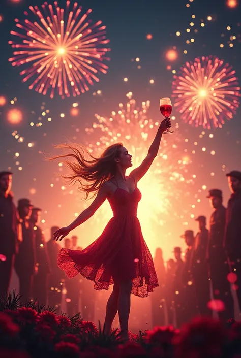 Make an image in which July 9 is mixed and linked, Independence Day, and wine