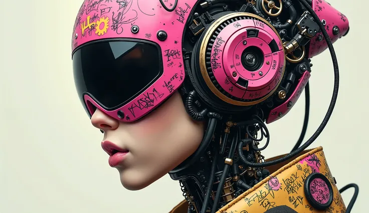 The image features a highly detailed and imaginative depiction of a cyborg girl with a blend of futuristic robotic elements and ...