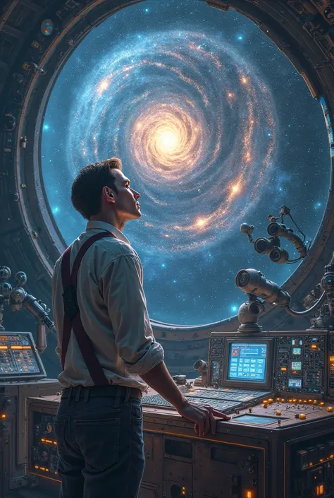 An astronomer discovering a galaxy with technology